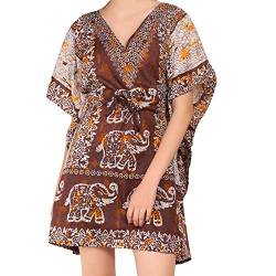 Way2like Damen Kaftan Elefant Boho Kleid Strand Cover Up Caftan Nachtwäsche Maxi Kleid Gr. Einheitsgröße, braun von Way2like