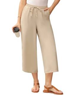 Wayleb Damen 3/4 Hose mit Weitem Bein Leicht Sommerhose Freizeit Palazzo Hose aus Polyster mit Kordelzug Taschen, Aprikose M von Wayleb