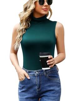 Wayleb Damen Ärmelloses Top Rollkragen Obenteil Bequem Shirt Weich Stretch Weste Sleeveless Tank-Top angenehmer Sommer einfarbiges T-Shirt Dunkelgrün XXL von Wayleb