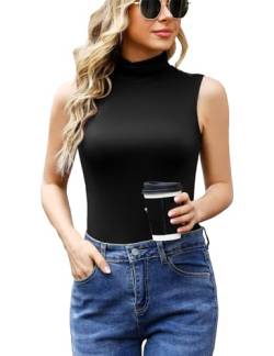 Wayleb Damen Ärmelloses Top Rollkragen Obenteil Bequem Shirt Weich Stretch Weste Sleeveless Tank-Top angenehmer Sommer einfarbiges T-Shirt Schwarz L von Wayleb