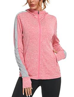 Wayleb Damen Laufjacke Sportjacke Langarm Trainingsjacke Kapuzenjacke Sweatjacke Atmungsaktive mit Daumenloch und Tasche Für Laufen Yoga Fitness Rosa L von Wayleb