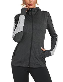 Wayleb Damen Laufjacke Sportjacke Langarm Trainingsjacke Kapuzenjacke Sweatjacke Atmungsaktive mit Daumenloch und Tasche Für Laufen Yoga Fitness Schwarz L von Wayleb