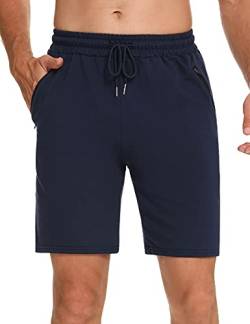 Wayleb Kurze Hose Herren Sport Shorts Sommer Baumwolle Freizeithose Kurz Leicht Jogginghose Trainingshose Sporthose mit Reißverschlusstasche, Blau S von Wayleb