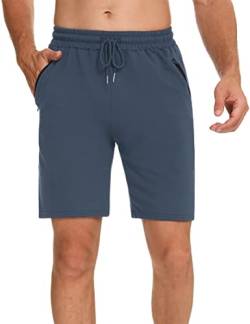 Wayleb Kurze Hose Herren Sport Shorts Sommer Baumwolle Freizeithose Kurz Leicht Jogginghose Trainingshose Sporthose mit Reißverschlusstasche, Himmelblau S von Wayleb