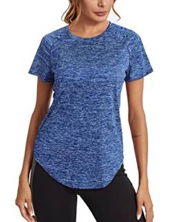 Wayleb Sport Tshirts Damen Sport Shirts für Damen Mesh Oberteile Schnell Trocken T-Shirt Fitness T-Shirt Kurzarm Funktionsshirt Gym Yoga Tops DunkelblauS von Wayleb