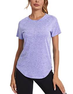 Wayleb Sport Tshirts Damen Sport Shirts für Damen Mesh Oberteile Schnell Trocken T-Shirt Fitness T-Shirt Kurzarm Funktionsshirt Gym Yoga Tops LilaM von Wayleb