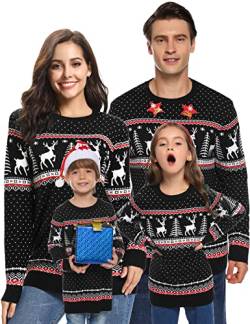 Wayleb Weihnachtspullover Kinder Weihnachtspulli Familie Set Ugly Christmas Sweater Lustig Hässliche Sweatshirt für Jungen Mädchen Cozy Weihnachten Pullover Rundhals Langarm von Wayleb