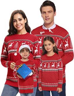 Wayleb Weihnachtspullover Kinder Weihnachtspulli Familie Set Ugly Christmas Sweater Lustig Hässliche Sweatshirt für Jungen Mädchen Cozy Weihnachten Pullover Rundhals Langarm von Wayleb