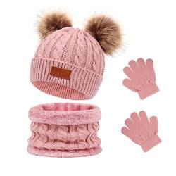 Waylipun 3 in 1 Kinder Wintermütze Schal Handschuhe Set, Strickmütze Babymütze Kinder Mütze Set, Warme Winter Beanie Hut Handschuhe Schal Set für Kinder Jungen Mädchen, 1-5 Jahre ​(Dunkel Rosa) von Waylipun