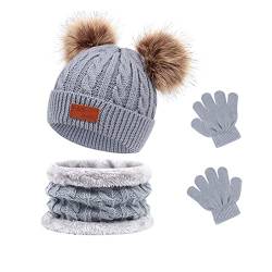 Waylipun 3 in 1 Kinder Wintermütze Schal Handschuhe Set, Strickmütze Babymütze Kinder Mütze Set, Warme Winter Beanie Hut Handschuhe Schal Set für Kinder Jungen Mädchen, 1-5 Jahre ​(Grau) von Waylipun