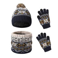 Waylipun Kinder Wintermütze Schal Handschuhe Set, 3 in 1 Warm Winte Strickmütze Kinder Mütze Set mit Plüsch Innenfutter für 2-7 Jahre Kinder Jungen Mädchen (Blau) von Waylipun