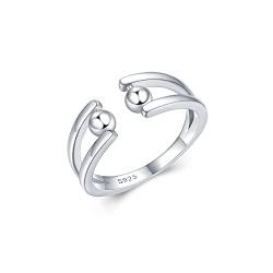Angst Ring Damen 925 Sterling Silber Fidget Anxiety Beads Ring Einstellbare Offene Ringe Fidget Spinner Ringe 8# von Waysles