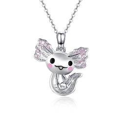 Axolotl Halskette 925 Sterling Silber niedliche Tier Axolotl Anhänger Halsketten hypoallergen rosa Axolotl Schmuck Geschenke für Frauen Teenager Mädchen von Waysles