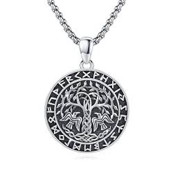 Baum des Lebens Kette Herren 925 Sterling Silber Lebensbaum Krähe Anhänger mit keltischer Knoten Wikinger Runen Amulett Raben Schmuck Geschenke für Damen Männer 25 MM von Waysles