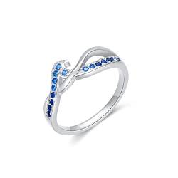 Damen Wellen Ring 925 Sterling Silber nicht verstellbar Ozean Wellen Ring mit Zirkonia Blau Wave Ring Geschenk für Frauen Freundin von Waysles