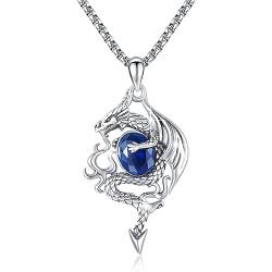 Drachen Halskette 925 Sterling Silber Geflügelt Drachen Anhänger mit Königsblau Kristall Tier Kette Vintage Drachen schmuck Geschenke für Damen Herren von Waysles