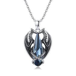 Drachen Halskette 925 Sterling Silber Geflügelt Drachen Anhänger mit blau Kristall Tier Kette Gotik Doppelte Drachen schmuck Geschenke für Damen Herren von Waysles