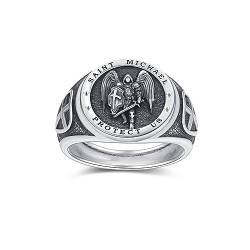 Erzengel Michael Ring 925 Sterling Silber Heiliger Michael Ring Krieger Beschütze uns Amulett Ring Schmuck Geschenk für Männer Frauen von Waysles