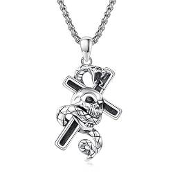 Gothic Schmuck Totenkopf Halskette 925er Sterlingsilber Halloween Kette Totenkopf Kreuz Schlange Anhänger Witcher Schmuck Geschenk für Herren Jungen von Waysles