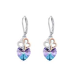 Herz Kristall Ohrringe hängend Damen 925 Sterling Silber Herz Leverback Ohrringe mit lila Kristalle Dangle Ohrhänger Ohrschmuck Geschenke für Mädchen Kinder von Waysles