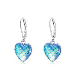 Herz Ohrringe Hängend 925 Sterling Silber Meerjungfrau Ohrringe Herz Leverback Ohrringe Brisur Ohrringe für Mädchen Damen Kinder (Blau Herz) von Waysles
