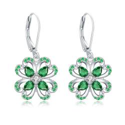 Kleeblatt Ohrringe hängend 925er-Sterlingsilber Kleeblatt Ohrhänger mit Glanz Zirkonia niedlicher St.Patrick'sDay-Schmuck, Hebelohrringe für Frauen Mädchen von Waysles