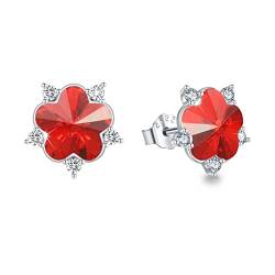 Kristall Ohrringe 925 Sterling Silber Schneeflocke Pflaumen Ohrstecker mit Zirkonia Hypoallergen Farbige Kristall Blüten Schmuck Geschenk für Damen Mädchen Kinder-Rot von Waysles