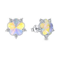 Kristall Ohrringe 925 Sterling Silber Schneeflocke Pflaumen Ohrstecker mit Zirkonia Hypoallergen Regenbogenkristall Blüten Schmuck Geschenk für Damen Mädchen Kinder-Farbe weiß von Waysles