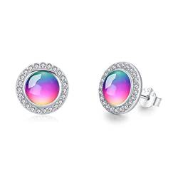 Kristall Ohrstecker 925 Sterling Silber Kristall Halo Ohrstecker Lila Rosa Kristall Ohrringe mit Funkelnde Zirkonia Klein Runde Kristall Ohrringe für Mädchen Damen Kinder 9 mm von Waysles