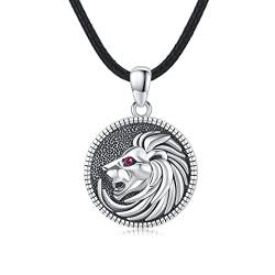 Löwen Halskette 925 Sterling Silber Löwenkopf Halskette mit Zirkonia rund Anhänger Wikinger Tier Amulett Löwe Schmuck Geschenk für Männer Herren Damen von Waysles