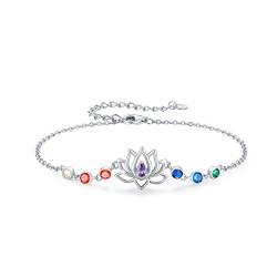 Lotus Armband Damen 925 Sterling Silber Chakra Armband Lotosblüte mit Zirkonia bunt Lotusblume Schmuck Armband Geschenke für Frauen Mädchen von Waysles