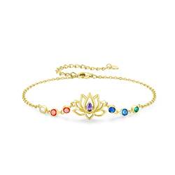 Lotus Armband Damen 925 Sterling Silber vergoldet Chakra Armband Lotosblüte mit Zirkonia bunt Lotusblume Schmuck Armband Geschenke für Frauen Mädchen von Waysles