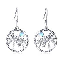 Mondstein Ohrringe Hängend 925 Sterling Silber Rund Kokosnussbaum Ohrringe mit Mondstein Ohrhänger Ocean Beach Sommer Party Ohrringe Schmuck Geschenke Für Frauen Mädchen von Waysles