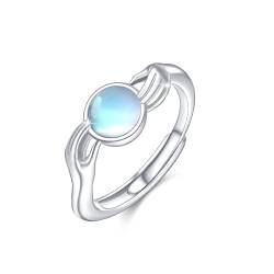 Mondstein Ring Damen 925 Sterling Silber Verstellbar Umarmung Ring mit Regenbogen Mondstein Verlobungsring Damen Frauen 8# von Waysles