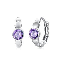 Ohrringe Geburtsstein Februar 925 Sterling Silber Klein Geburtsstein Creolen Lila Zirkonia birthstone Hinged Klappcreolen für Damen Kinder 10 mm von Waysles