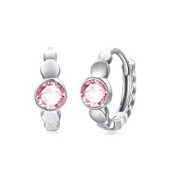 Ohrringe Geburtsstein Oktober 925 Sterling Silber Klein Geburtsstein Creolen Pink Zirkonia Ohrringe birthstone Hinged Klapp Creolen für Damen Kinder 10 mm von Waysles