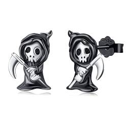 Reaper Ohrringe 925 Sterling Silber Schwarze Sensenmann Ohrringe Kleine Skelett Ohrringe Halloween Sensenmann Schmuck Party Geschenk für Damen Männer von Waysles