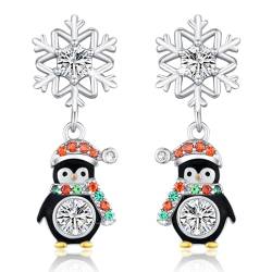 Schneeflocken-Pinguin-Ohrringe, 925er-Sterlingsilber, Weihnachtsohrringe, Schneeflocken-Ohrstecker, Pinguin-Ohrhänger, Schmuck, Geschenke für Mädchen und Frauen von Waysles