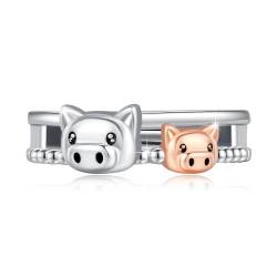 Schweine Ringe 925 Sterling Silber Verstellbar Ring mit Süßes Tierring Schweine einstellbare Ring Schweine Schmuck Geschenk für Mädchen Jungen Teenager von Waysles