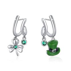 St. Patrick's Ohrringe Kleeblatt Ohrringe 925 Sterling Silber, Kleeblatt-Ohrringe mit grünem Hut asymmetrische Krallen Ohrringe irischer Schmuck für Frauen Mädchen von Waysles