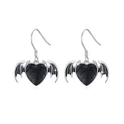 Teufel Ohrringe 925 Sterling Silber Fledermaus Ohrringe hängend Fledermausflügel Herz Ohrhänger Schwarzes Halloween Teufel Schmuck Geschenk für Frauen Mädchen von Waysles