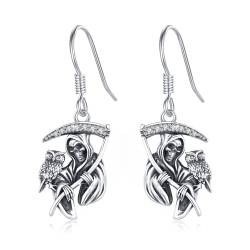 Totenkopf Reaper Ohrringe 925 Sterling Silber Sensenmann Ohrringe Eule und Santa Muerte Ohrringe Halloween Sensenmann Schmuck Geschenk für Damen Männer von Waysles