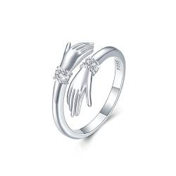 Umarmung Ring Damen 925 Sterling Silber Verstellbar Zirkonia Umarmende Hände Öffnen Ring Verlobungsring Damen 7# von Waysles