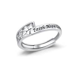 Verstellbare Damen Ringe mit Herz 925 Sterling Silber Gravur Faith Hope Love Ring Inspirierender Ring Ermutigung Schmuck Geschenk für Mutter, Tochter, Mädchen von Waysles