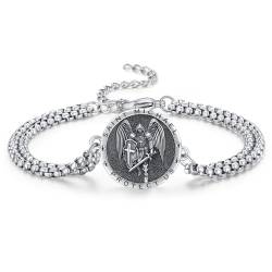 Waysles Erzengel Michael Armband 925 Sterling Silber Heiliger Michael Armband Krieger Beschütze uns Amulett Schmuck Geschenk für Männer Frauen 7+2 Zoll von Waysles