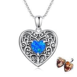 Waysles Herz Medaillon Kette Damen 925 Sterling Silber Blauer Opal Medaillon Herz Amulett zum Öffnen 2 Fotos Geschenk für Freundin Frau Mutter Love You Forever von Waysles