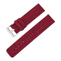 Universelles Armband, 12–22 mm, for Herren und Damen, in Bonbonfarben, gewebtes Nylon-Leinwand-Uhrenarmband, Ersatz, elegantes Schweißabsort-Armband ( Color : Red silvery Clasp , Size : 20mm ) von WchsTUmpxN