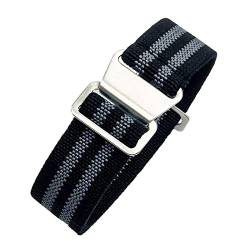 Universelles Armband, 18/20/22 mm, hautfreundliches Retro-Uhrenarmband for Herren und Damen, französische Armee, Nato-Fallschirm-elastisches Nylon-Armband ( Color : Black With Gray silvery Clasp , Siz von WchsTUmpxN