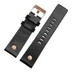 Universelles Armband, 22/24/26/28/30 mm, echtes Lederarmband, Herren-Uhrenarmband mit Nieten-Uhrendekoration, klassischer verstellbarer Armband-Ersatz ( Color : Black Watchband With Rosegold Buckle Bu von WchsTUmpxN