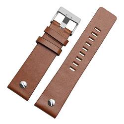 Universelles Armband, 22/24/26/28/30 mm, echtes Lederarmband, Herren-Uhrenarmband mit Nieten-Uhrendekoration, klassischer verstellbarer Armband-Ersatz ( Color : Light Brown Watchband With Silver Buckl von WchsTUmpxN